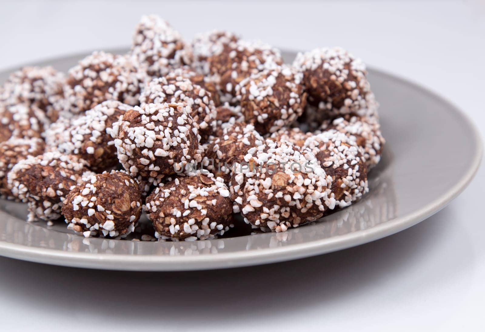 Swedish Chocolate Balls on plate with white background