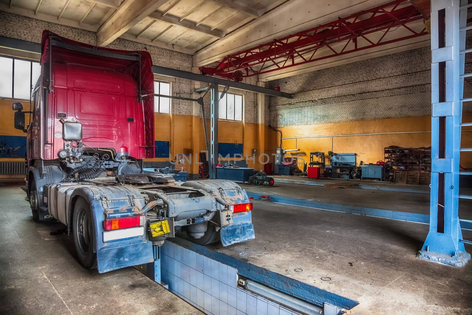 Truck or lorry repair shop service garage interior