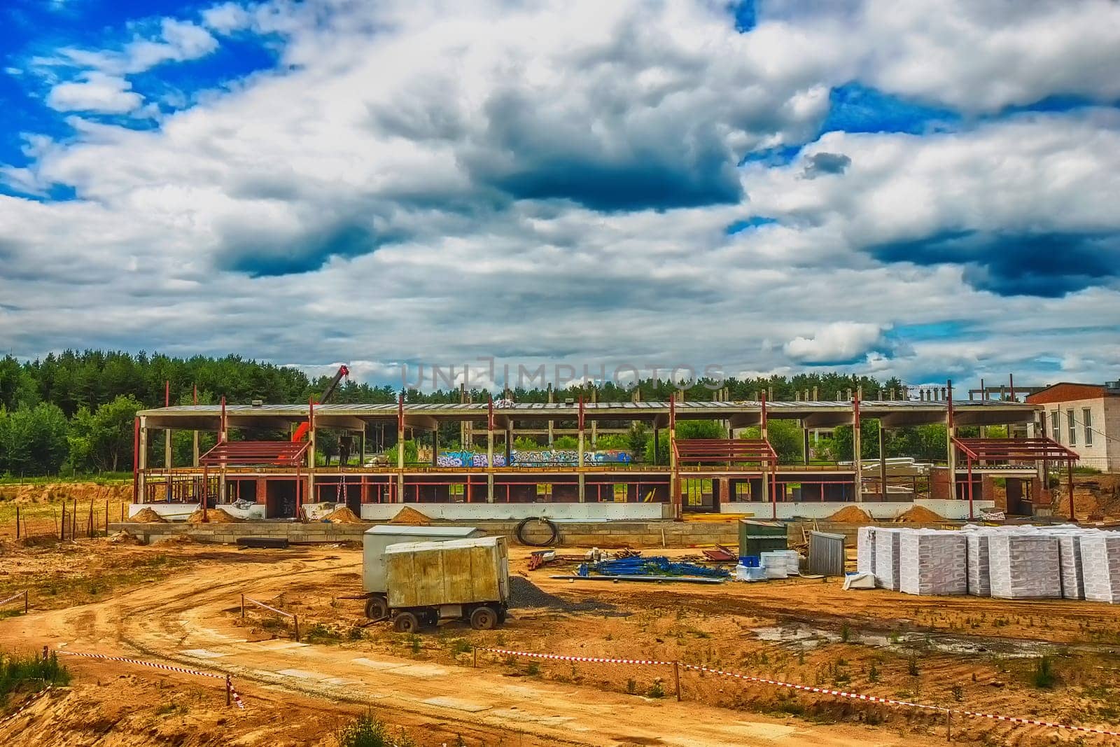 Building under construction on the building site. Processed by hdr effect filter