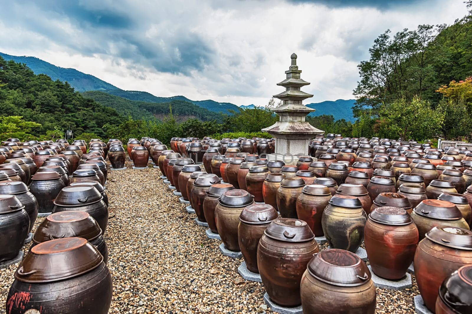 Traditional buddhist monks metal brown pots in South Korea