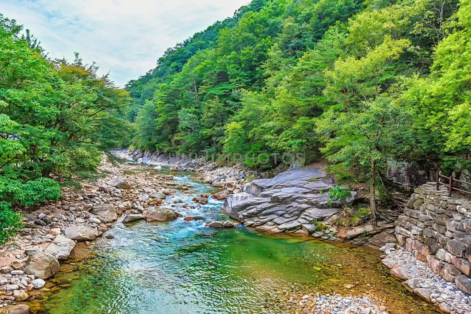 River with rocks and stones in mountain forest in South Korea