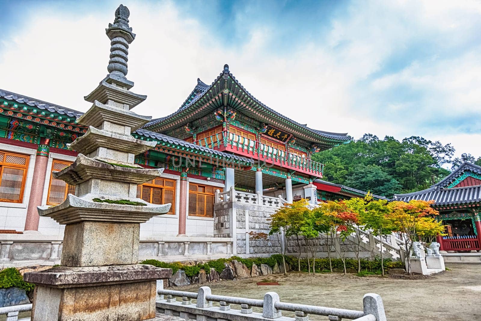 Traditional korean architecture old building or monks temple in South Korea at autumn