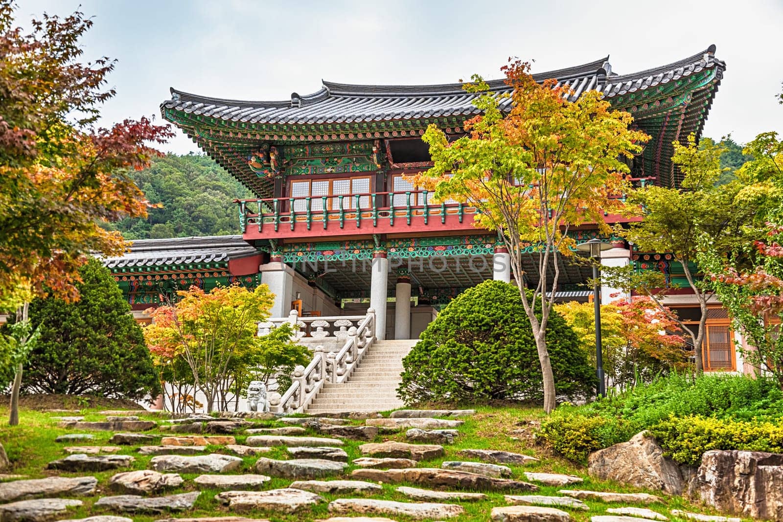 Traditional korean architecture old building or monks temple in South Korea at autumn