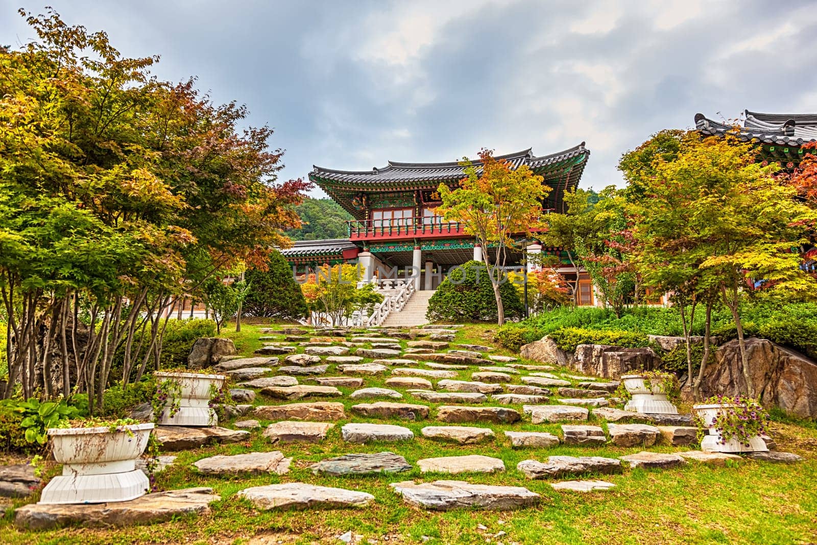 Traditional korean architecture old building or monks temple in South Korea at autumn