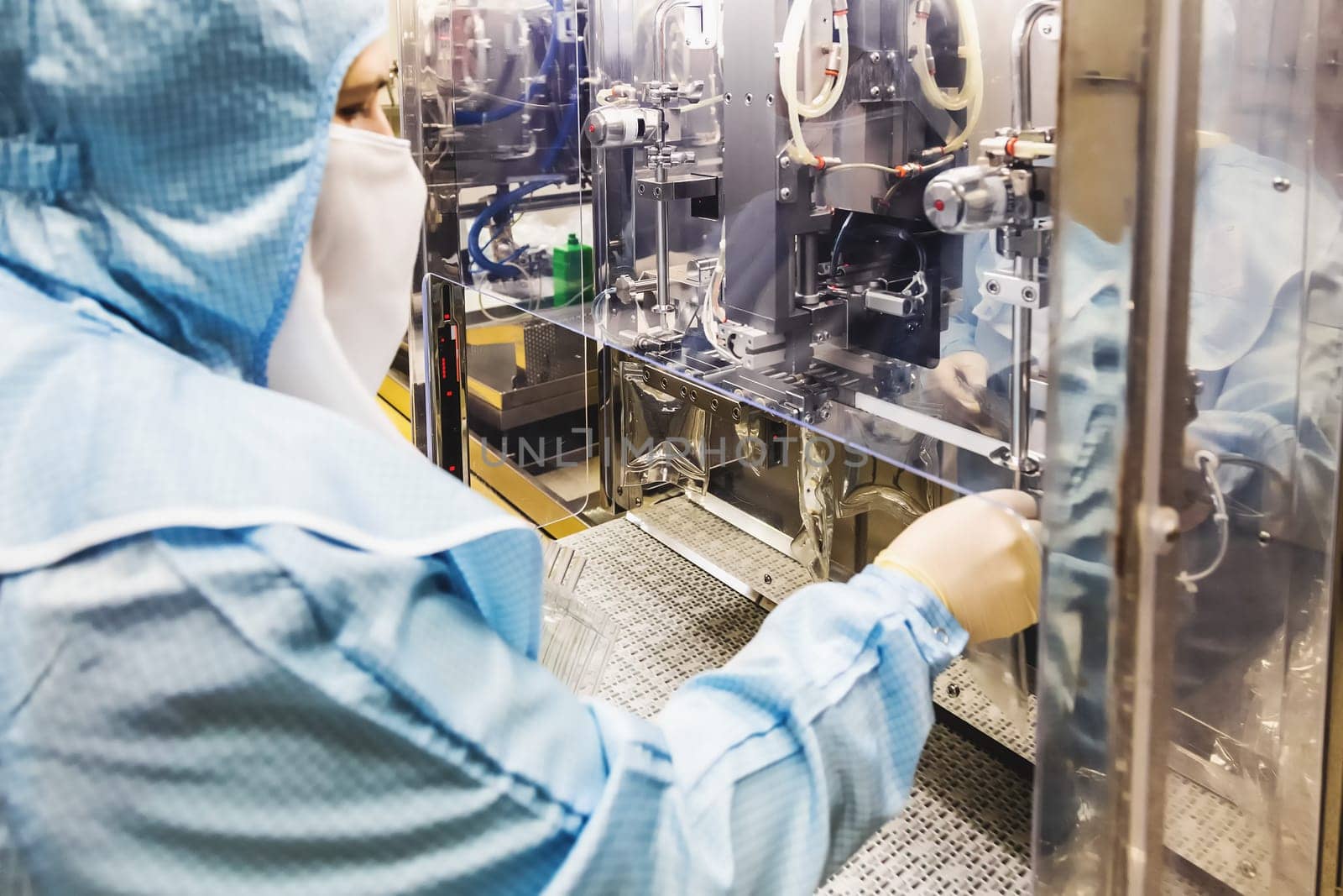 Operator work and fill substance in package on infusion pharmaceutical industry or chemical plant
