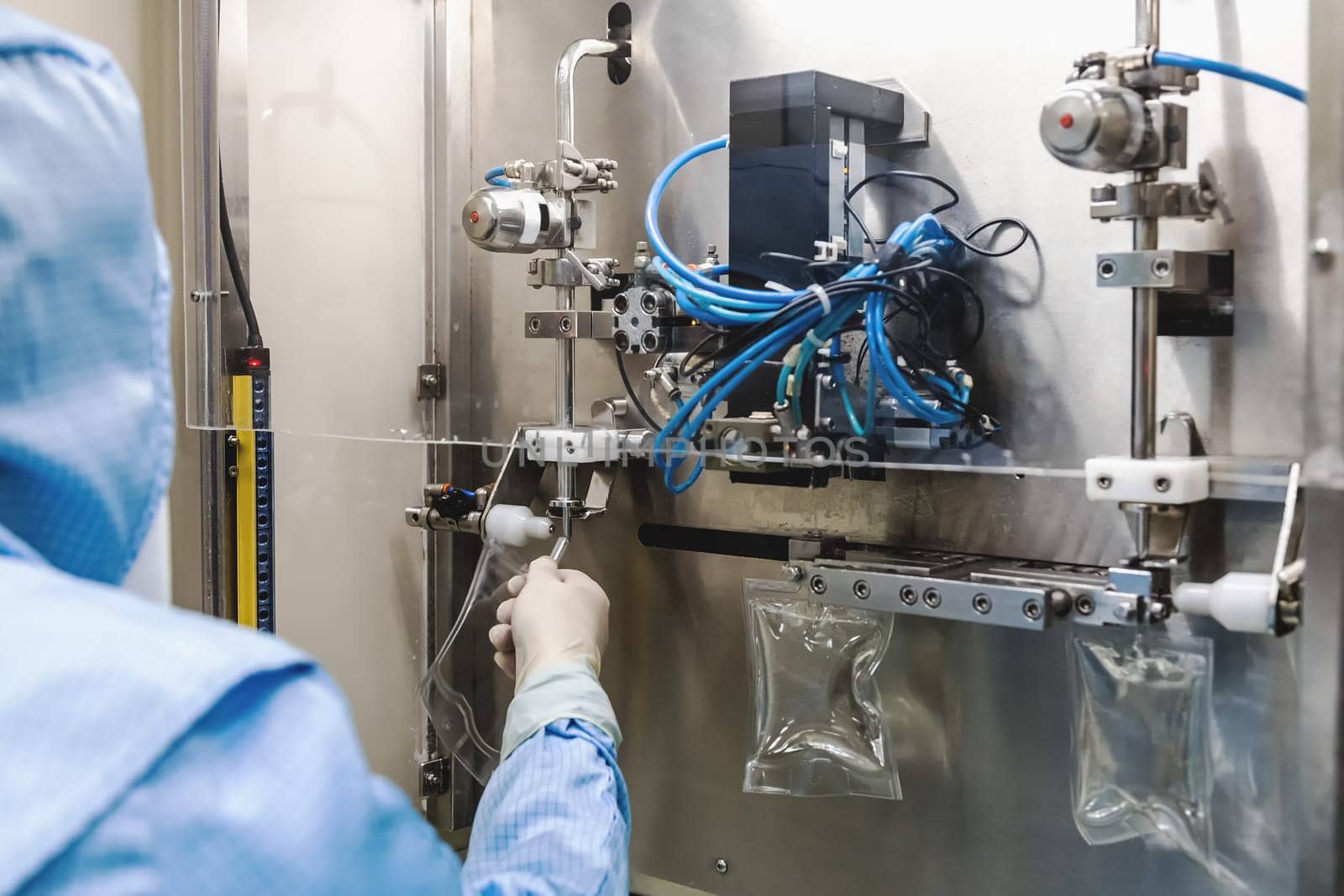 Operator work and fill substance in package on infusion pharmaceutical industry or chemical plant