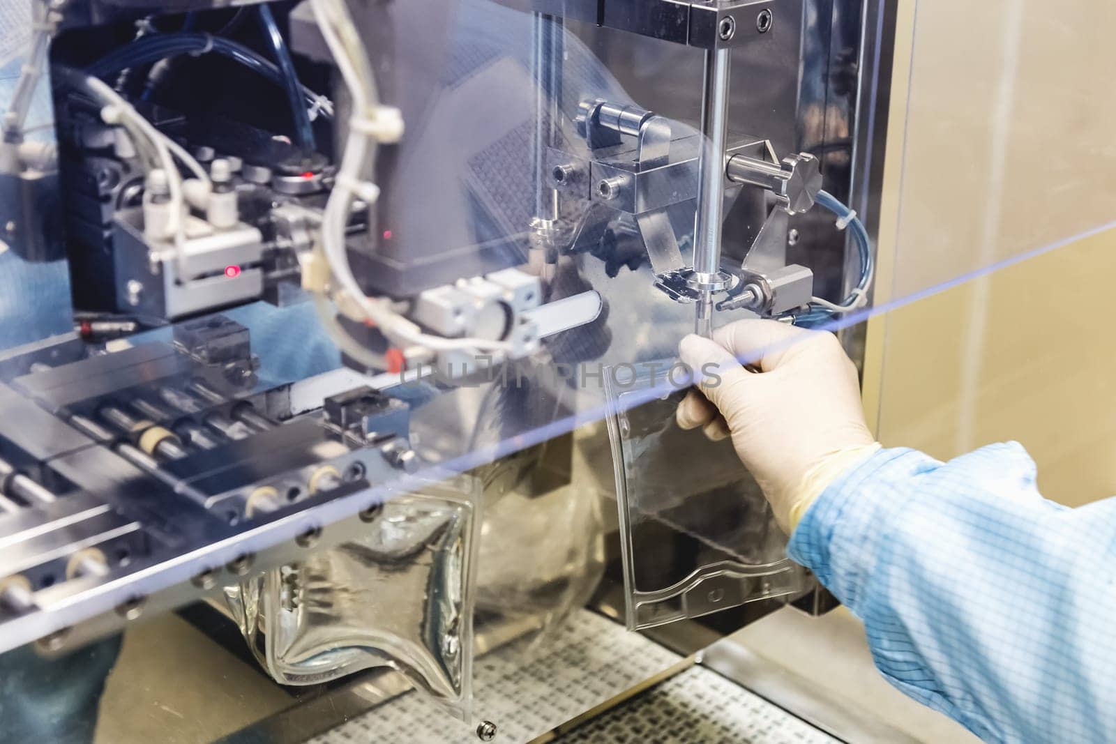 Operator work and fill substance in package on infusion pharmaceutical industry or chemical plant