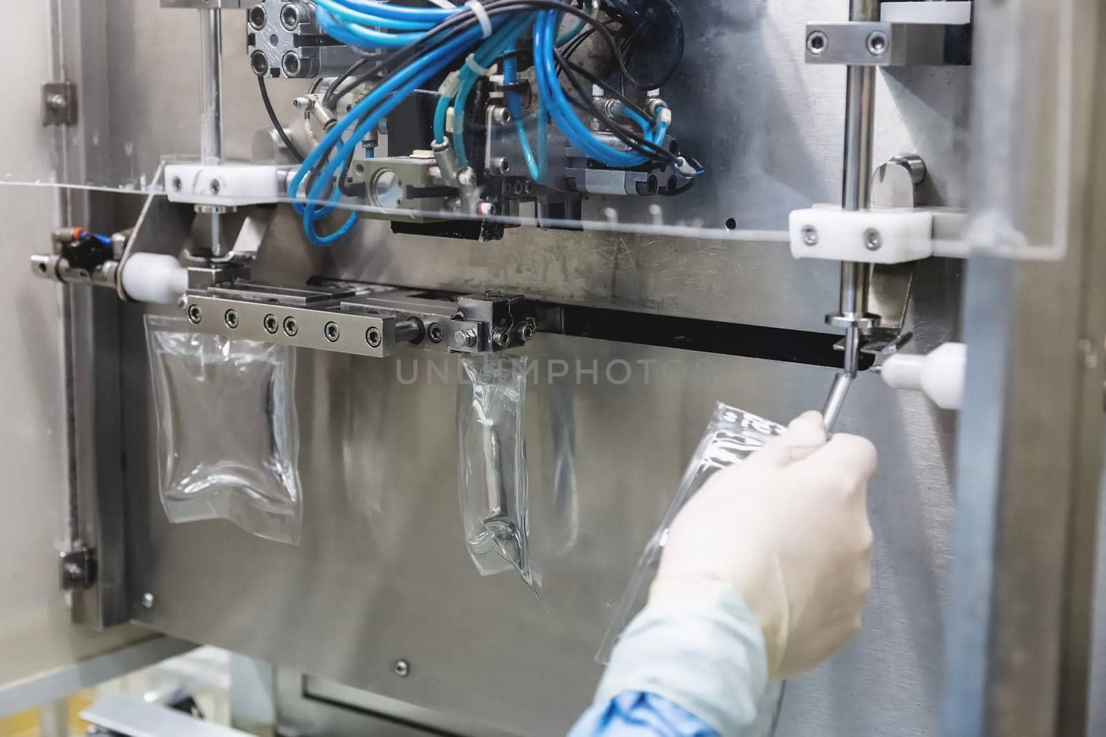 Operator work and fill substance in package on infusion pharmaceutical industry or chemical plant