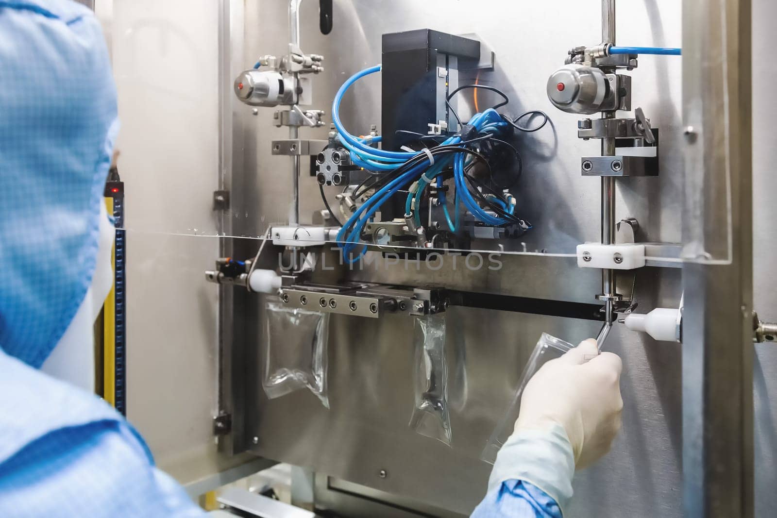 Operator work and fill substance in package on infusion pharmaceutical industry or chemical plant