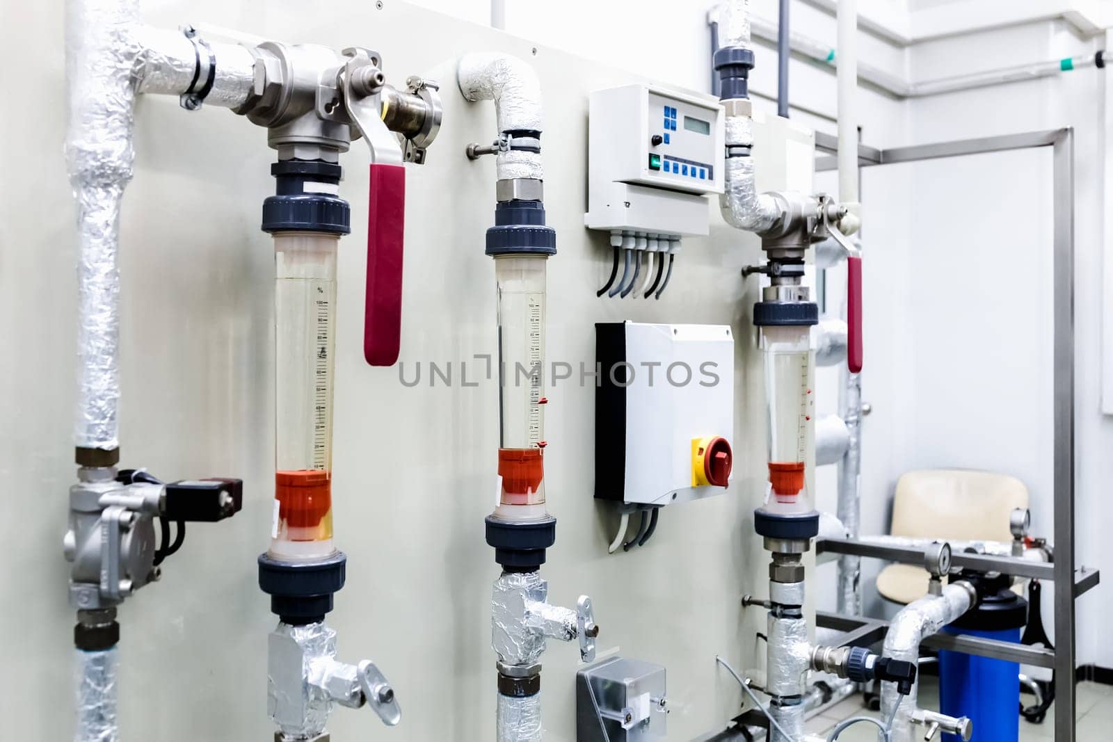Control panel equipment on water conditioning or distillation room on pharmaceutical industry or chemical plant