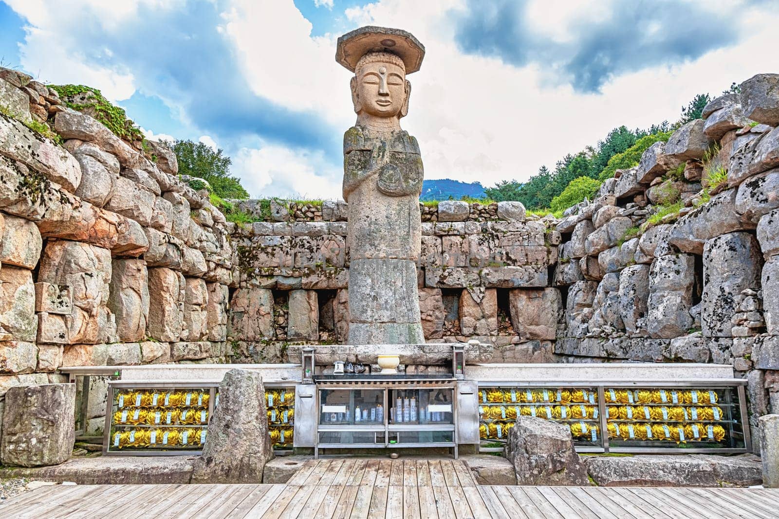 Big or giant old stone Buddha statue in South Korea