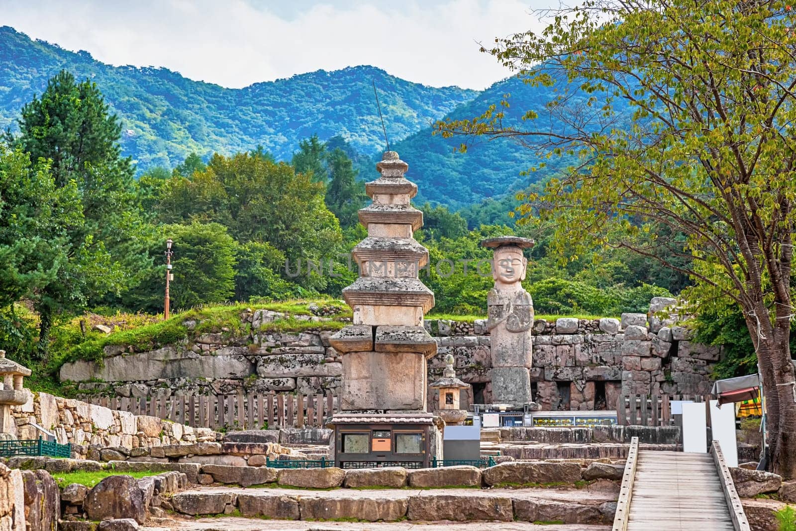 Big or giant old Buddha statue and stone monument in national park in South Korea