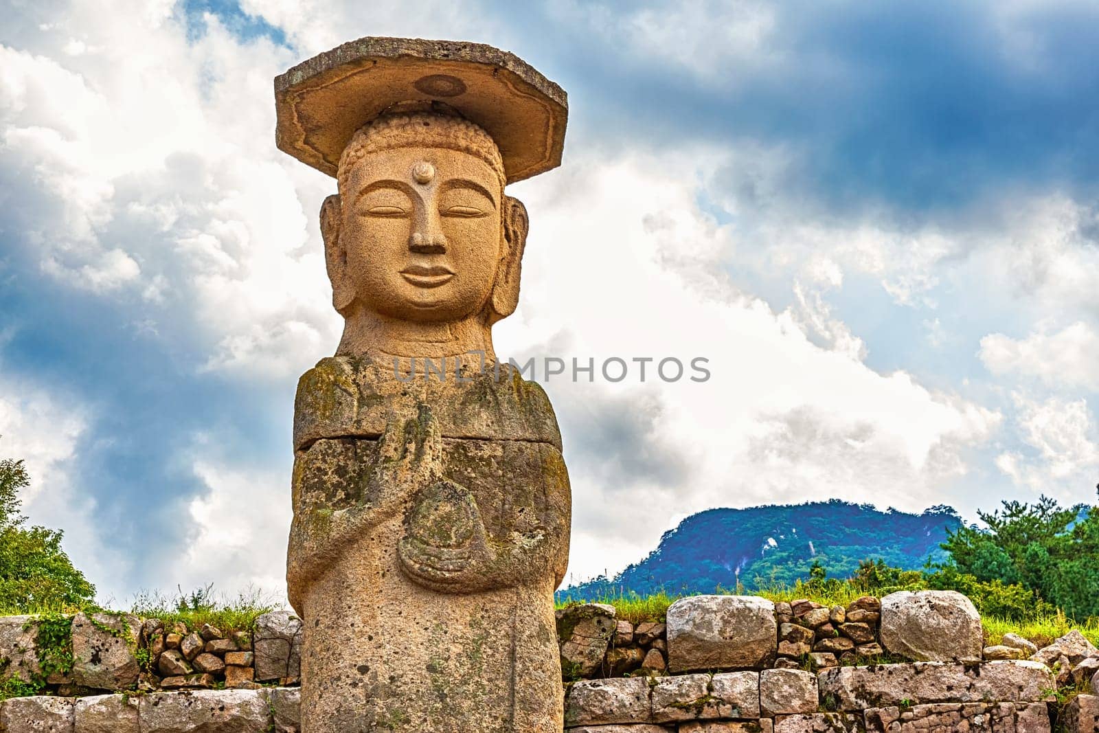 Big or giant old stone Buddha statue in South Korea