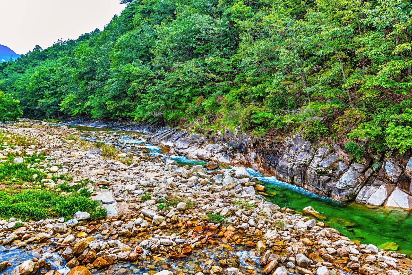 River with rocks and stones in mountain forest in South Korea