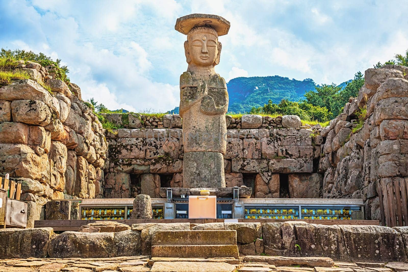 Big or giant old stone Buddha statue in South Korea