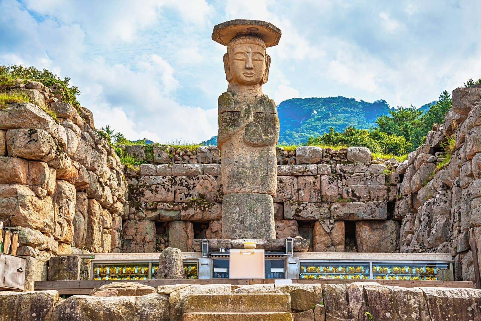 Big or giant old stone Buddha statue in South Korea