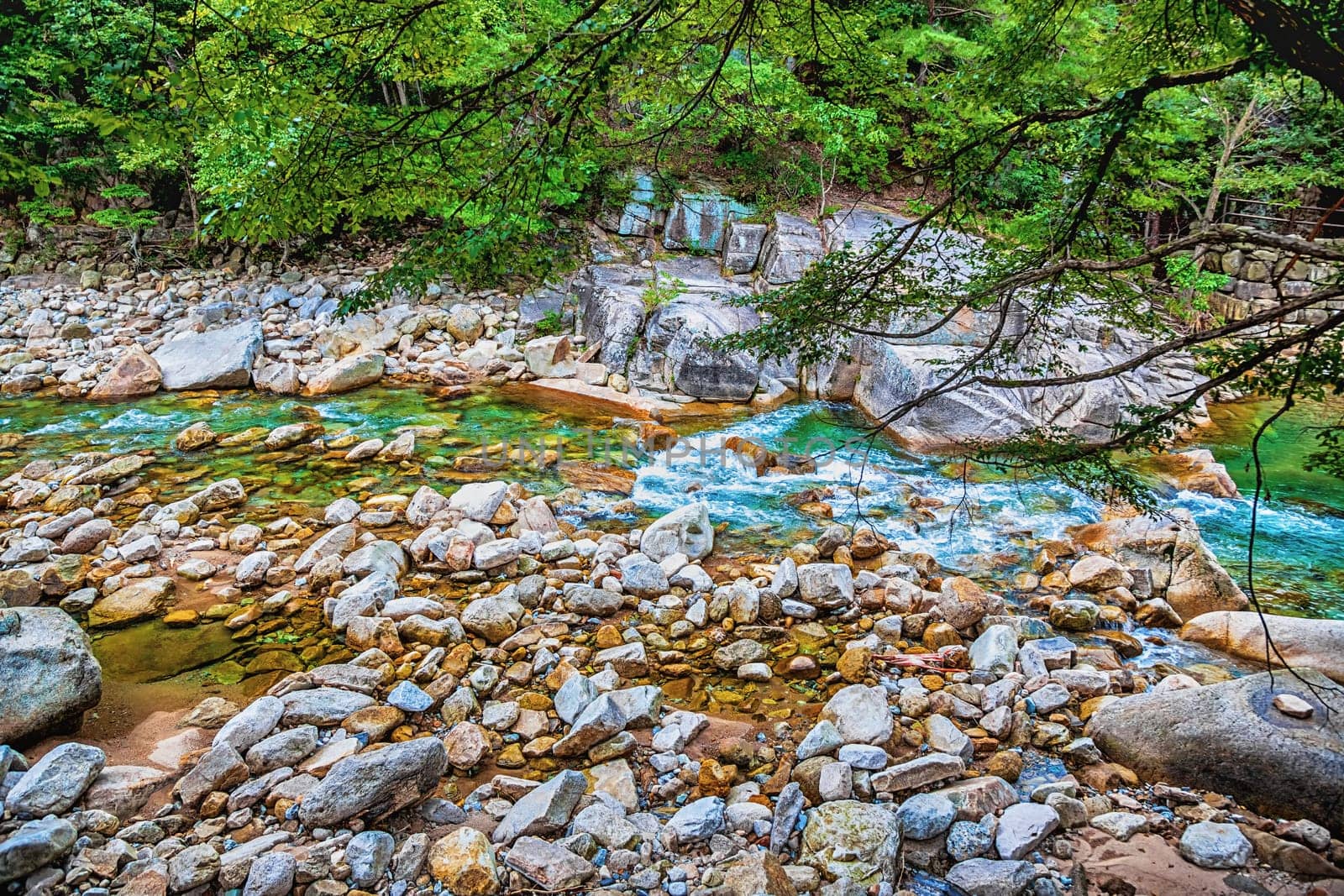 River with rocks and stones in mountain forest in South Korea