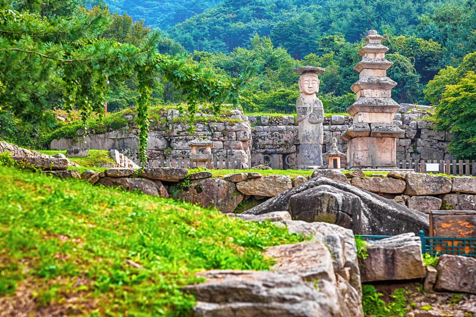 Big or giant old Buddha statue and stone monument in national park in South Korea