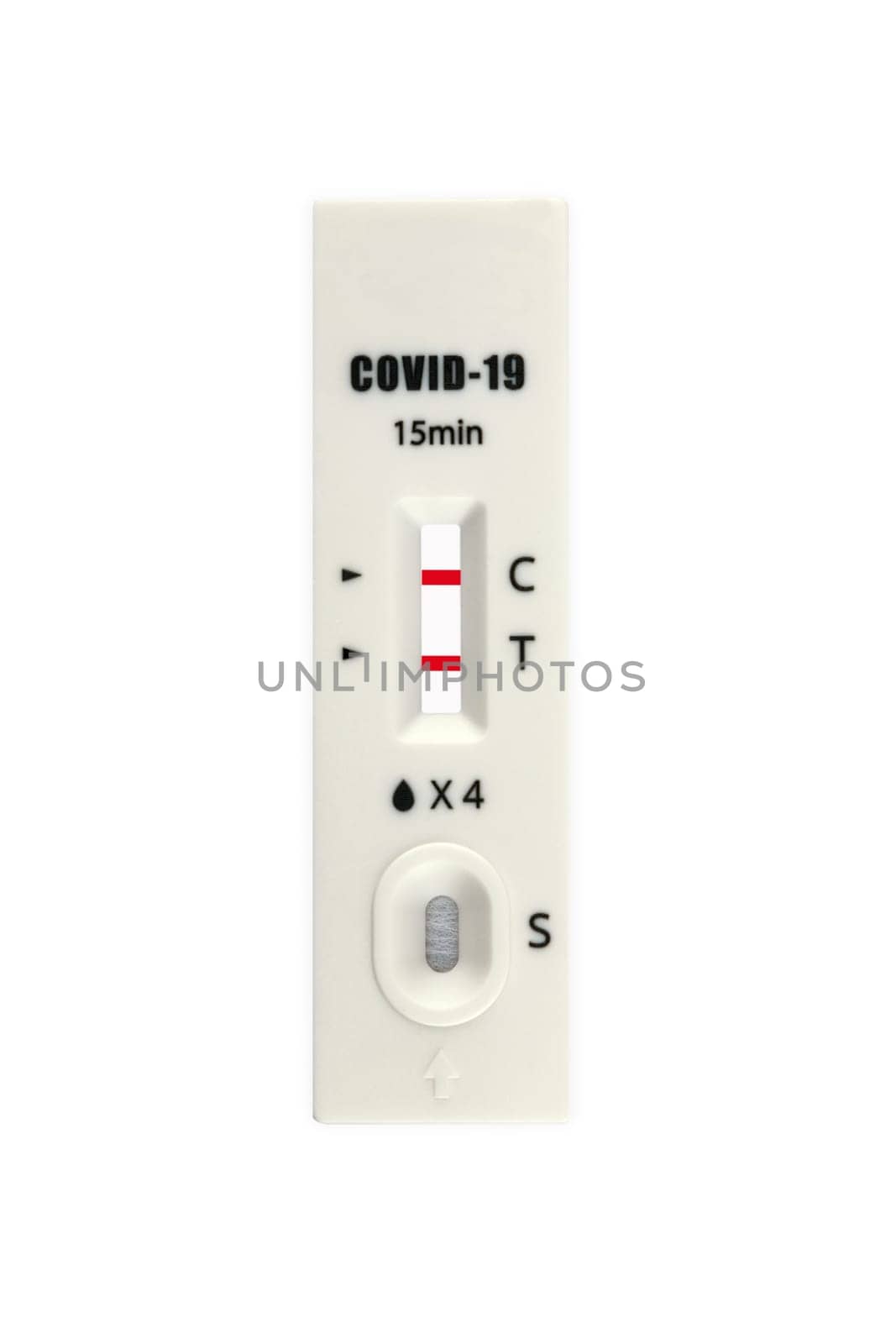 Covid 19 self test shows positive infection isolated over white background