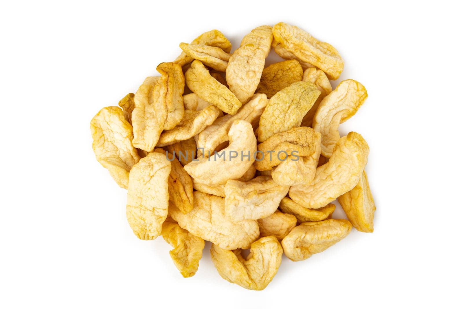 Dried apple Wedges isolated over white Background