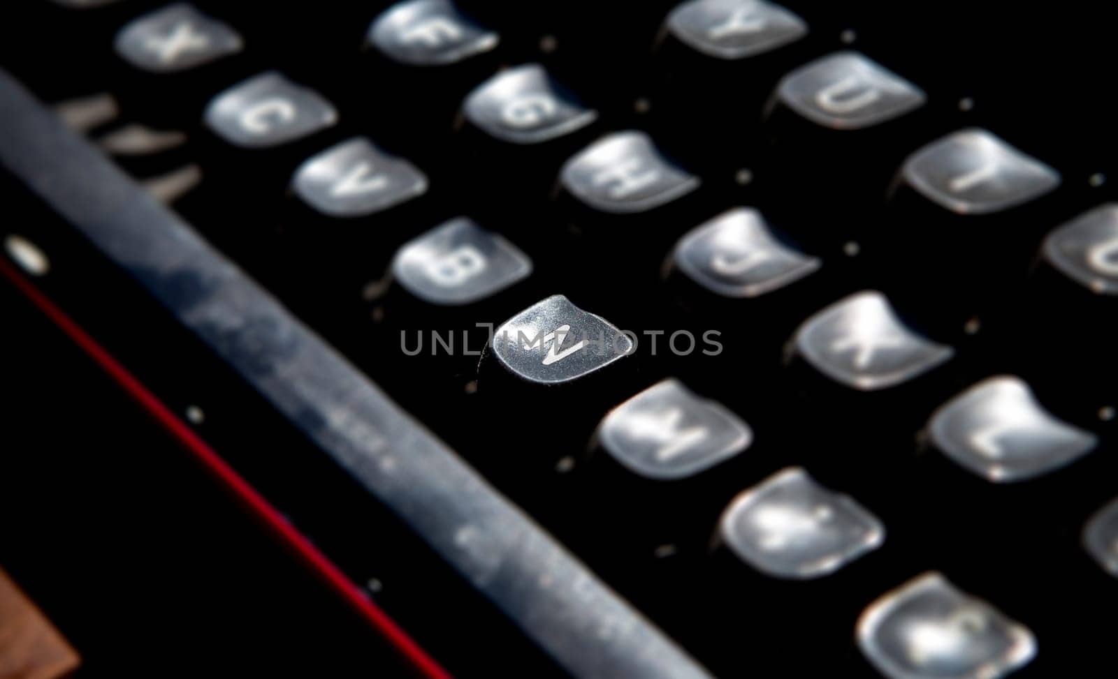1970s dusty typewriter. Selective focus on key N
