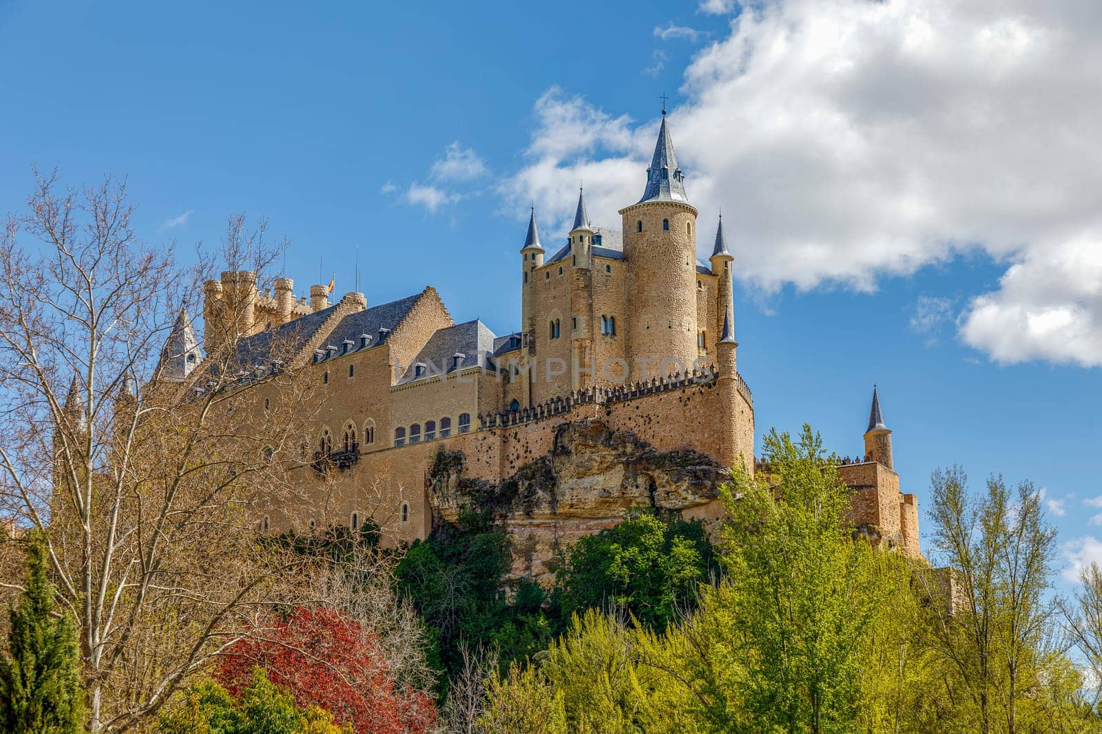 View of the Alcazar fortress and gardens of segovia, listed world Heritage centre by UNESCO Spain