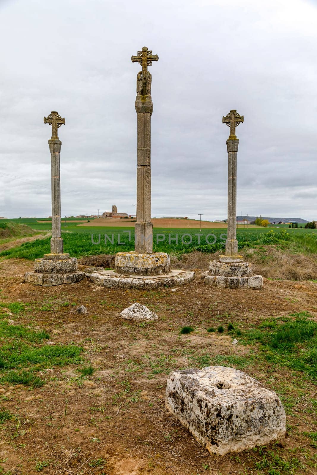 Cruise carved in limestone, in Sasamon province of Burgos Spain