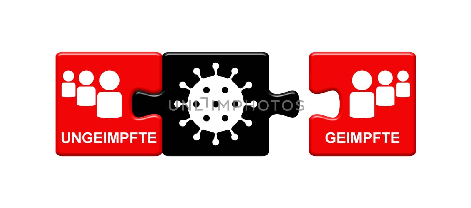 Puzzle Button red and black showing unvaccinated and vaccinated people in german language