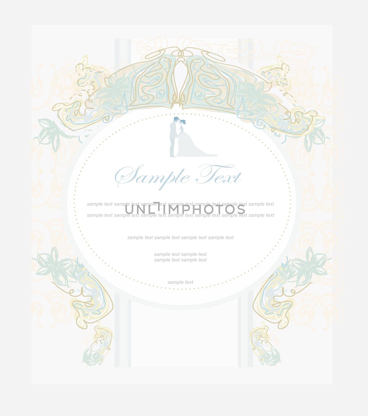 elegant wedding invitation with wedding couple