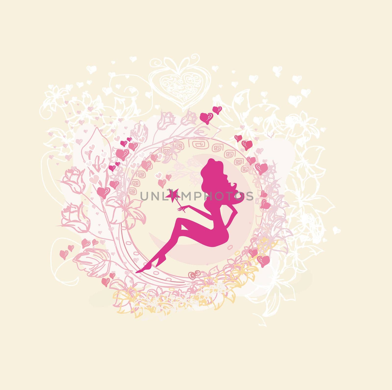 floral background with a beautiful fairy