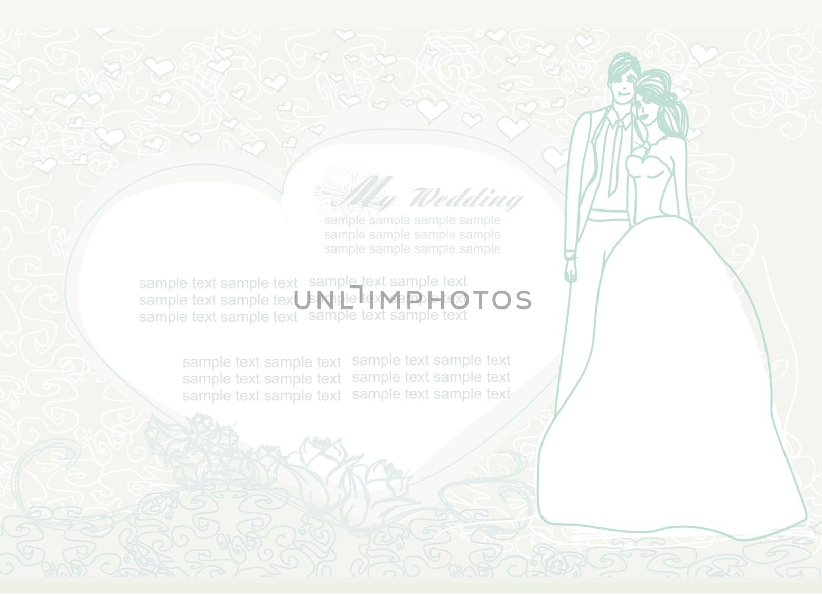 elegant wedding invitation with wedding couple