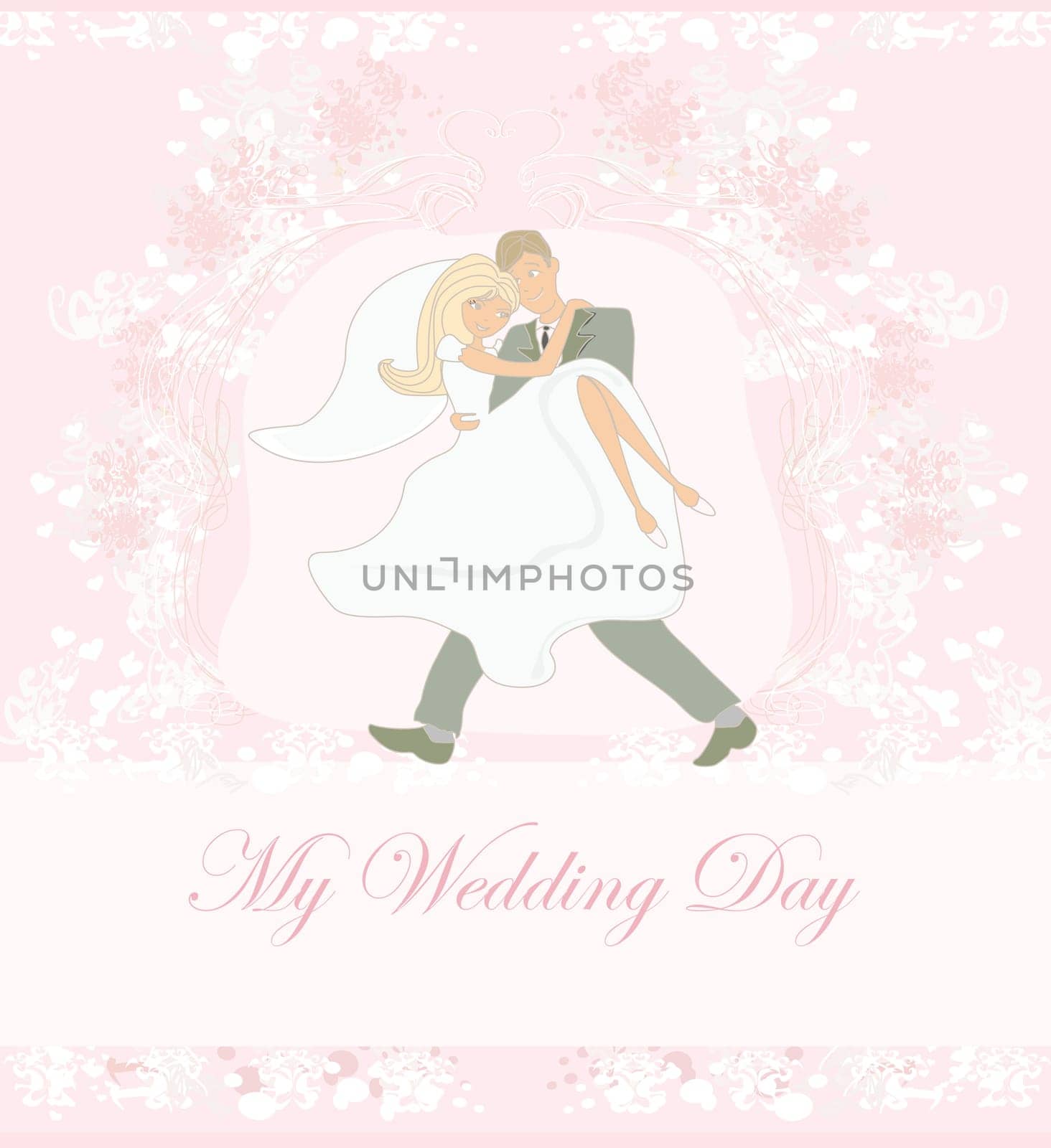 elegant wedding invitation with happy wedding couple