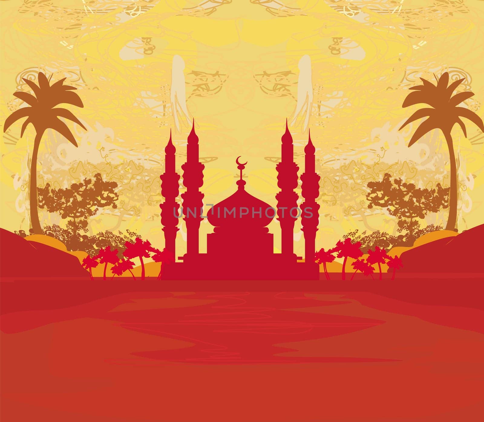 Ramadan background - mosque silhouette vector card