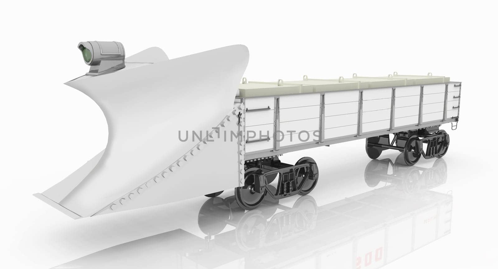Computer generated 3D illustration with a wedge snow plow rail car