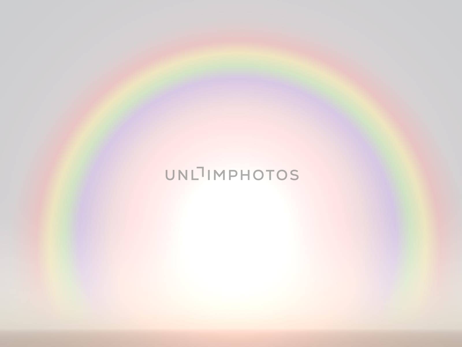 Computer generated 3D illustration with a rainbow over a landscape
