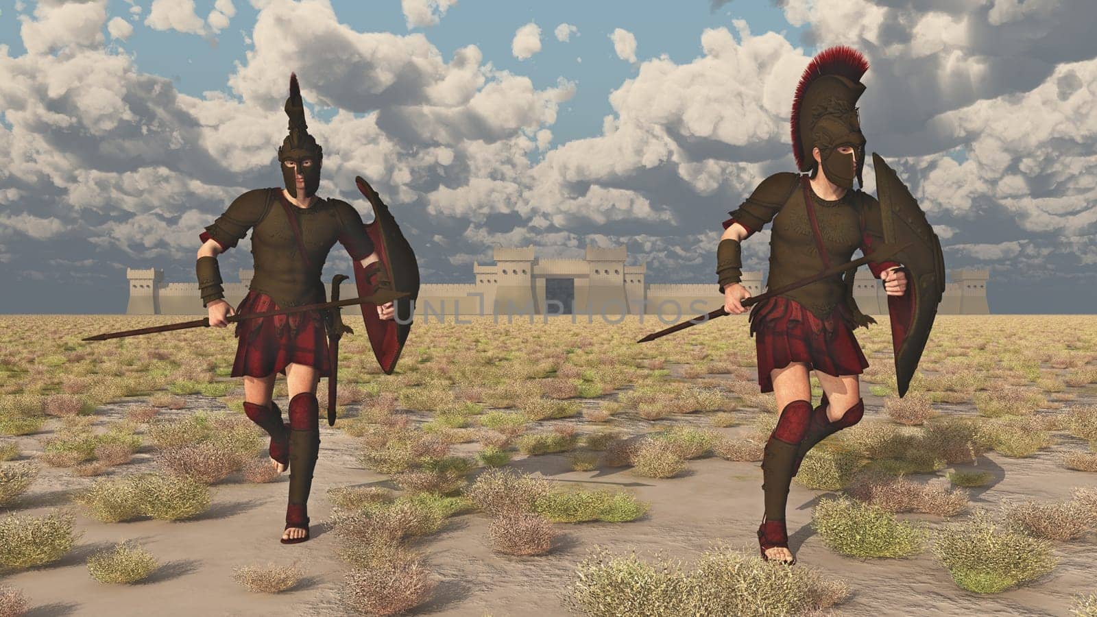 Computer generated 3D illustration with the Greeks at Troy