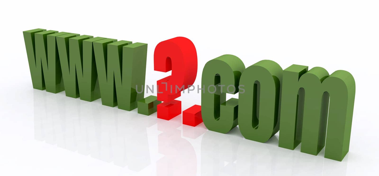 Computer generated 3D illustration with lettering www.?.com against a white background