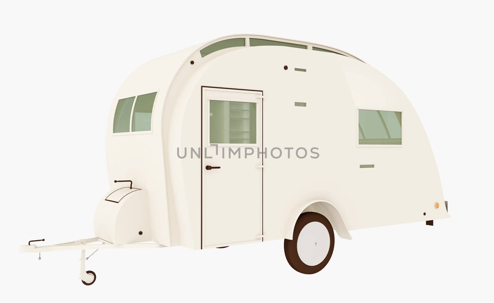 Computer generated 3D illustration with a vintage camper caravan isolated on white background
