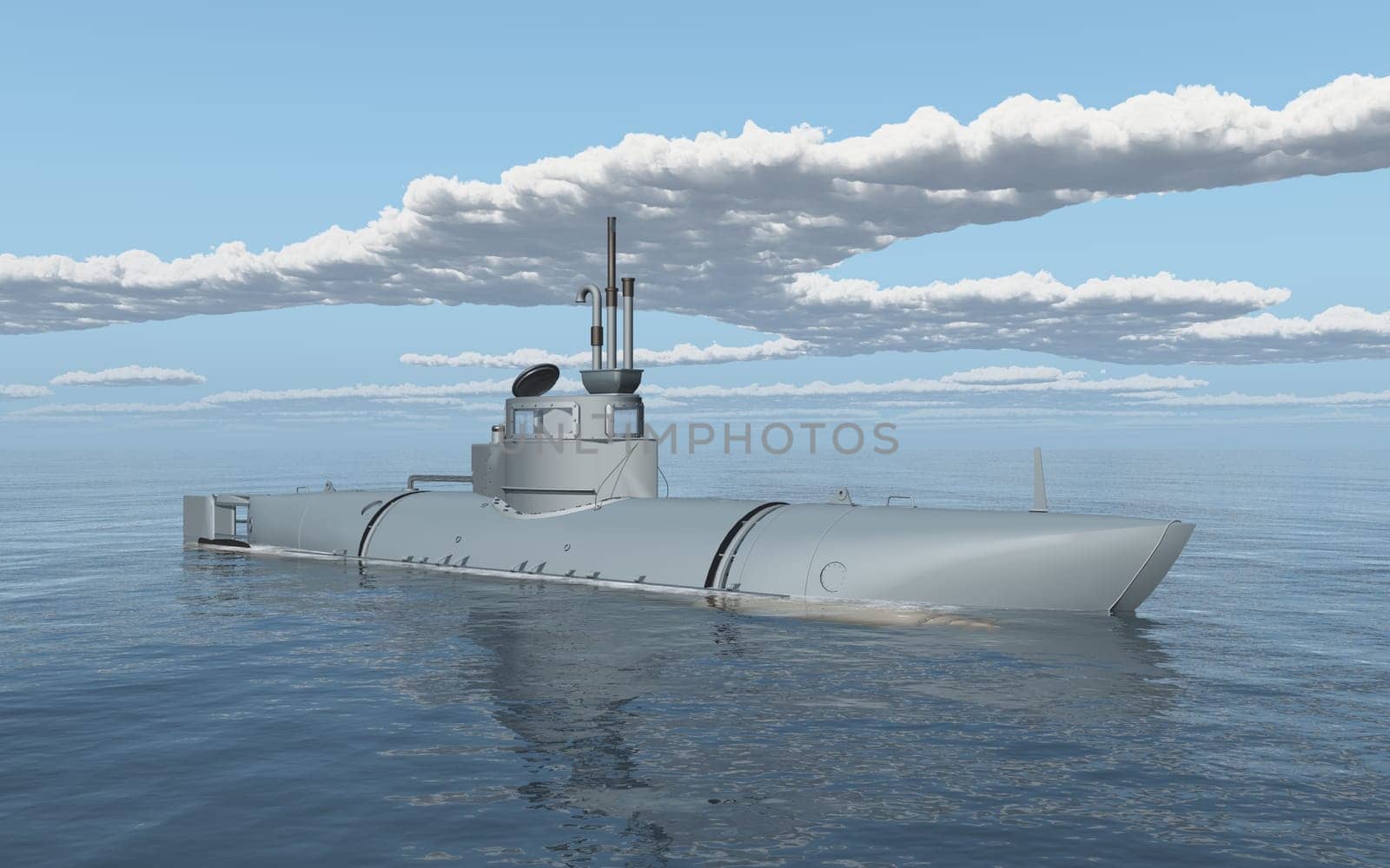 Computer generated 3D illustration with a German mini submarine of World War II