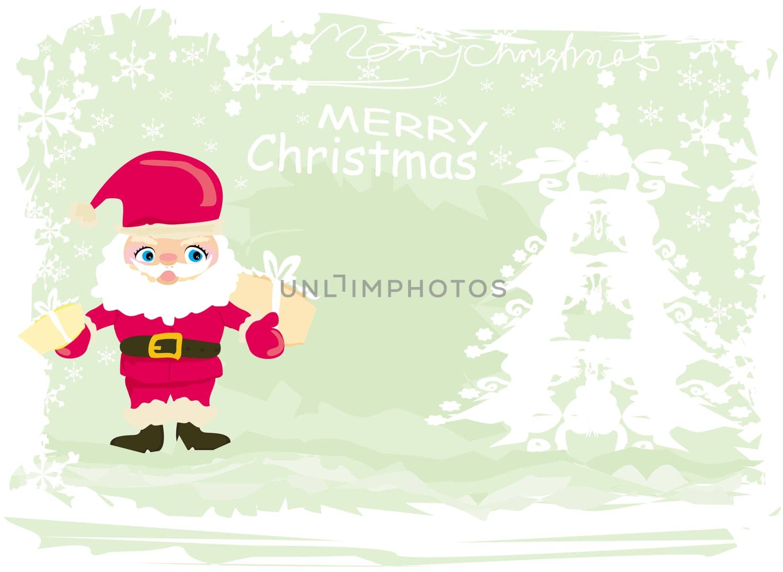 Christmas funny Santa Claus with gift box card