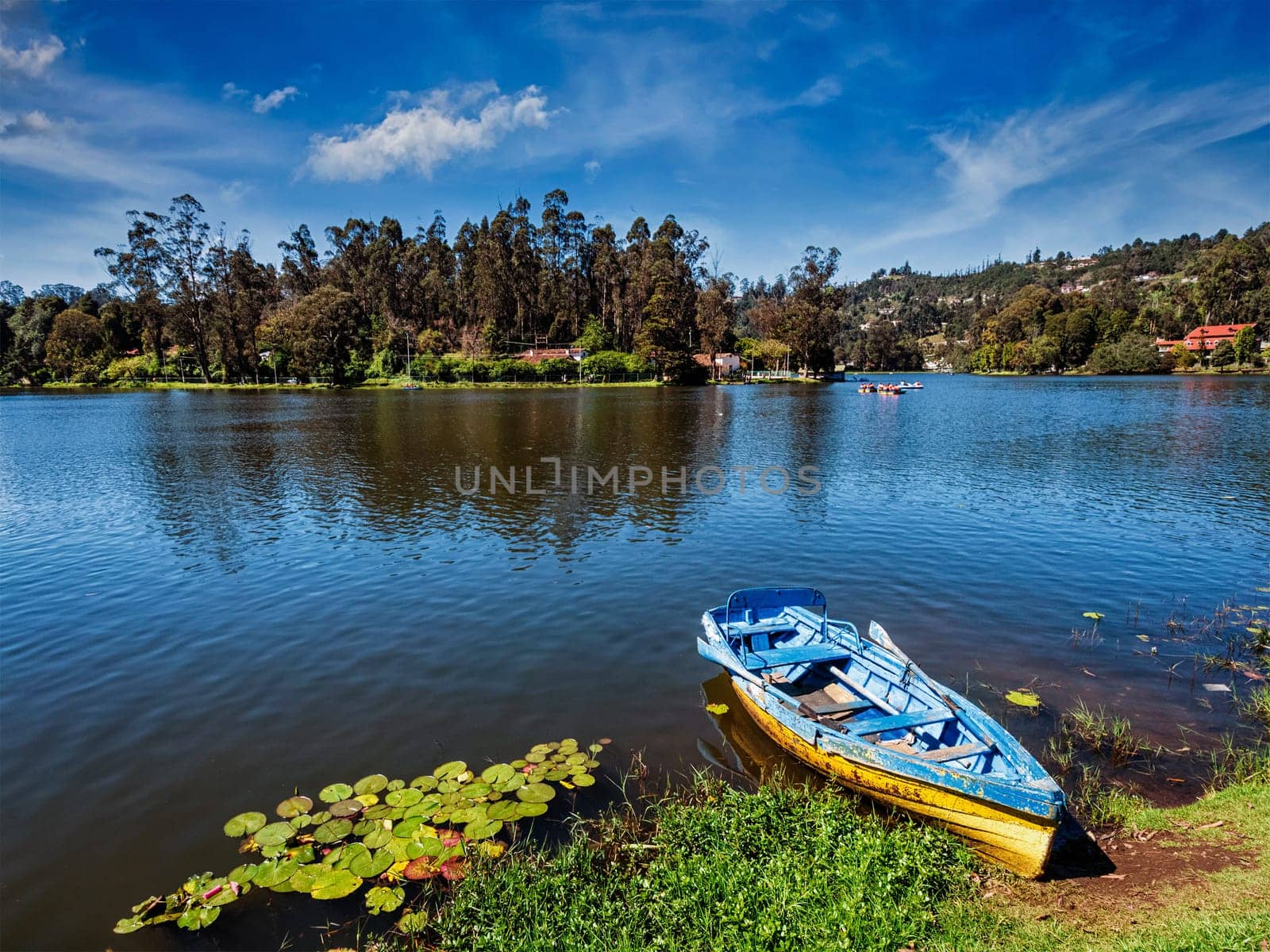 Boat in lake in daytime. Kodaikanal, Tamil Nadu, India