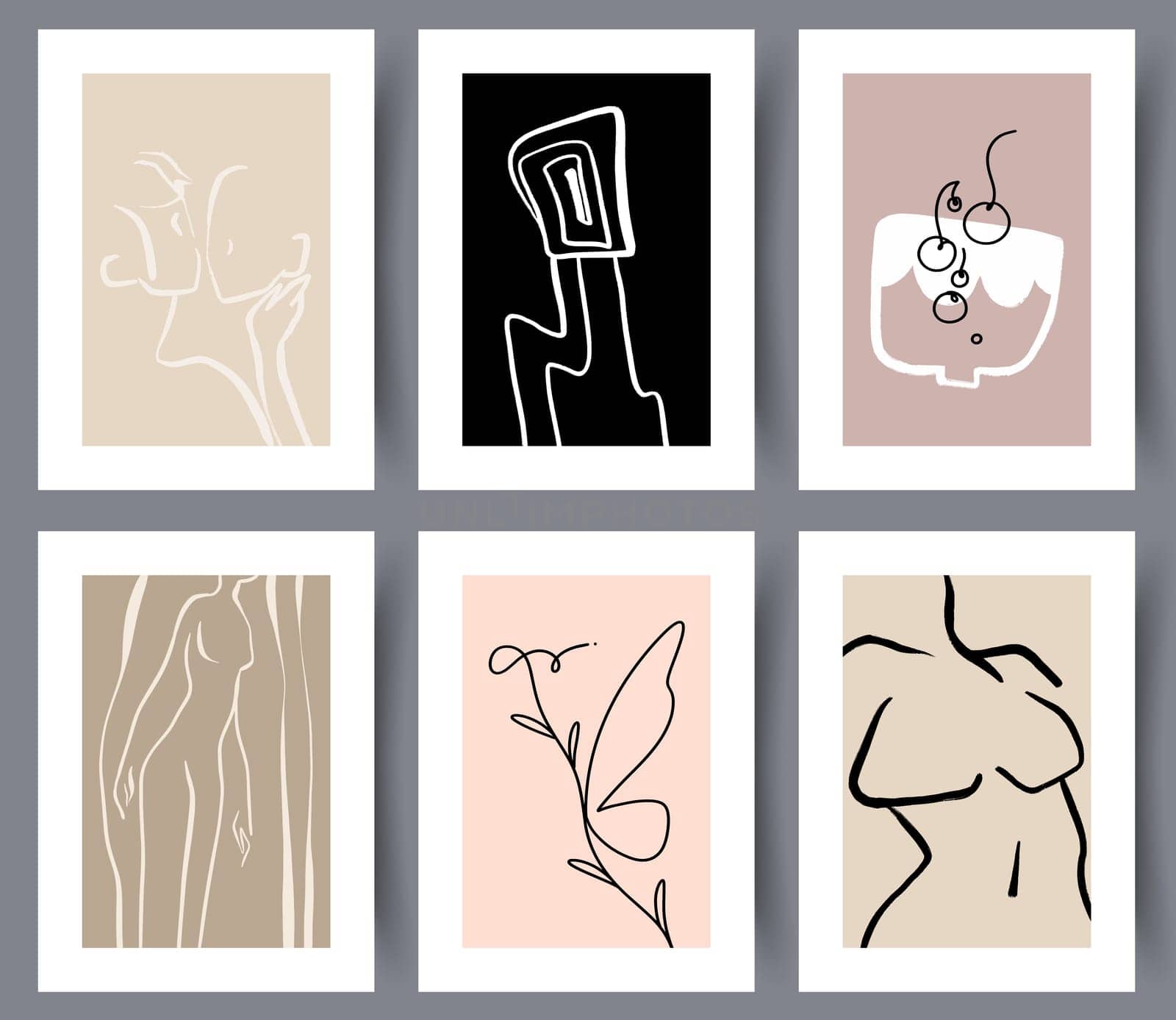 Abstract modern printable art wall banners or posters set for interior design. Collection of minimalistic neutral modern artworks for print. Vector illustration.