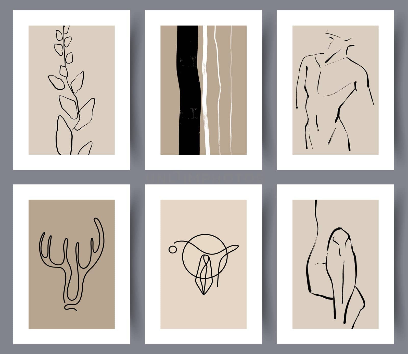 Set of simple hand drawn Scandinavian style artworks for print. Collection abstract modern printable creative art wall posters. Nordic abstractionism. Vector illustration.