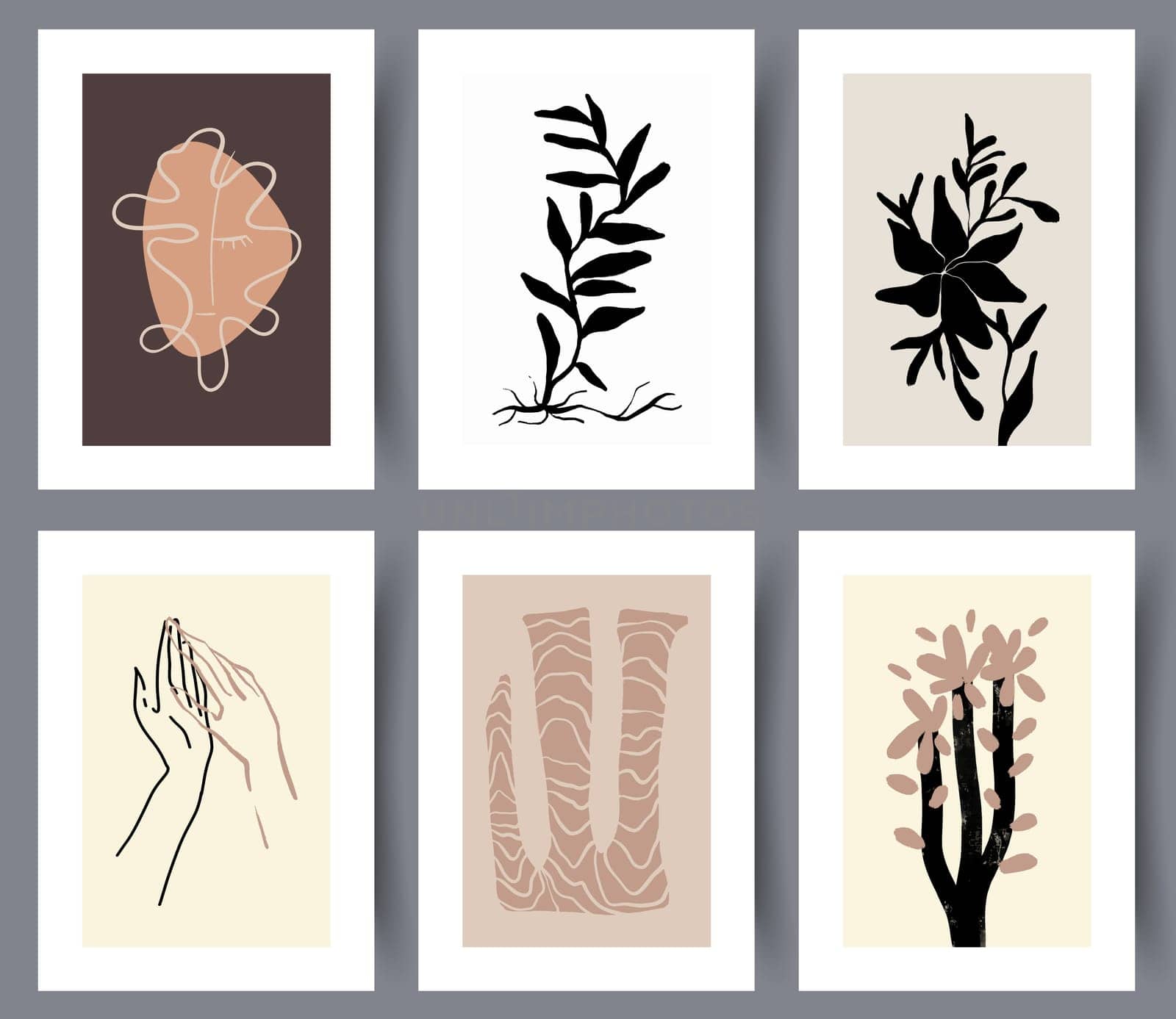 Set of artistic floral art wall posters for interior design. Collection of abstract scandinavian printable artworks. Vector illustration.