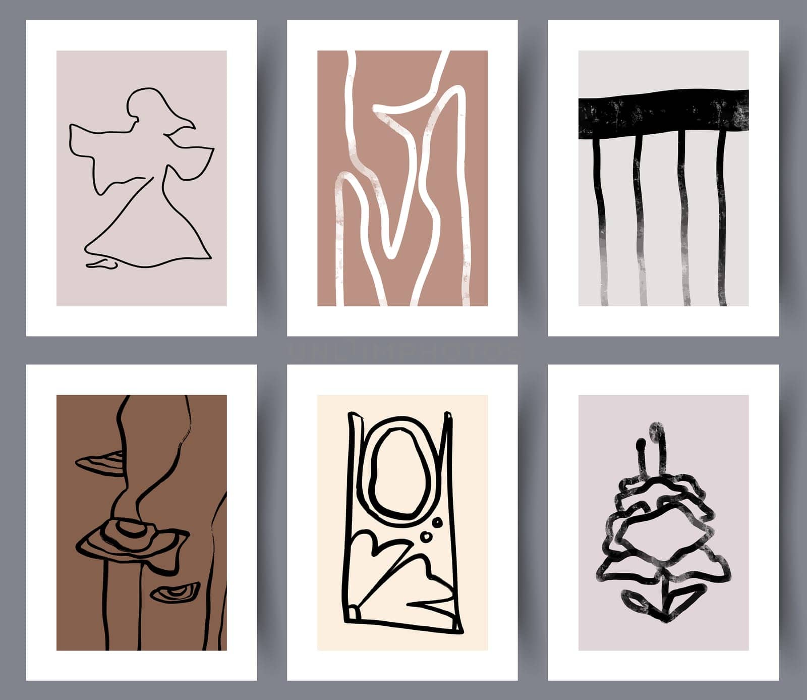 Collection of abstract modern printable art wall posters for interior design. Set of minimalistic boho artworks for print. Vector illustration.