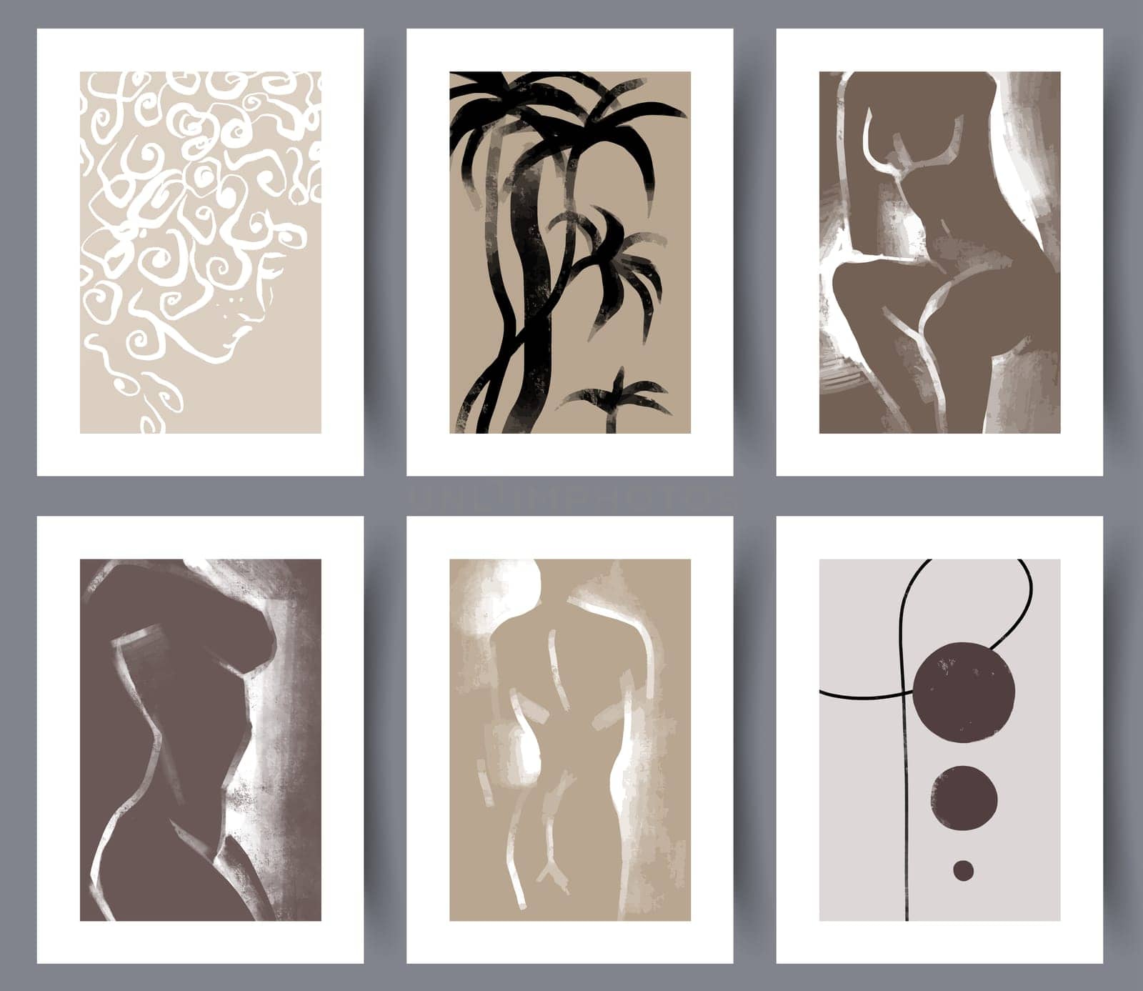 Set of neutral women silhouettes posters for print. Collection of modern art wall designs for interior decoration. Vector illustration.
