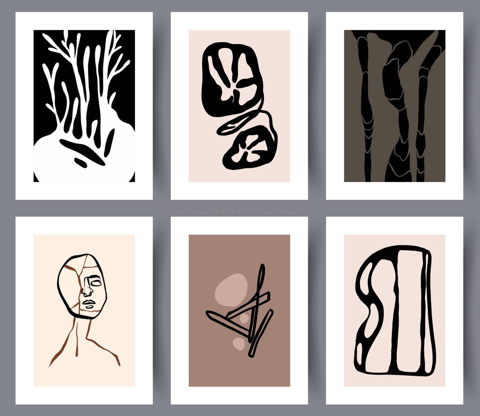 Abstract modern printable designs for interior decorations collection bundle. Set of creative abstractionism art wall posters for print. Vector illustration.