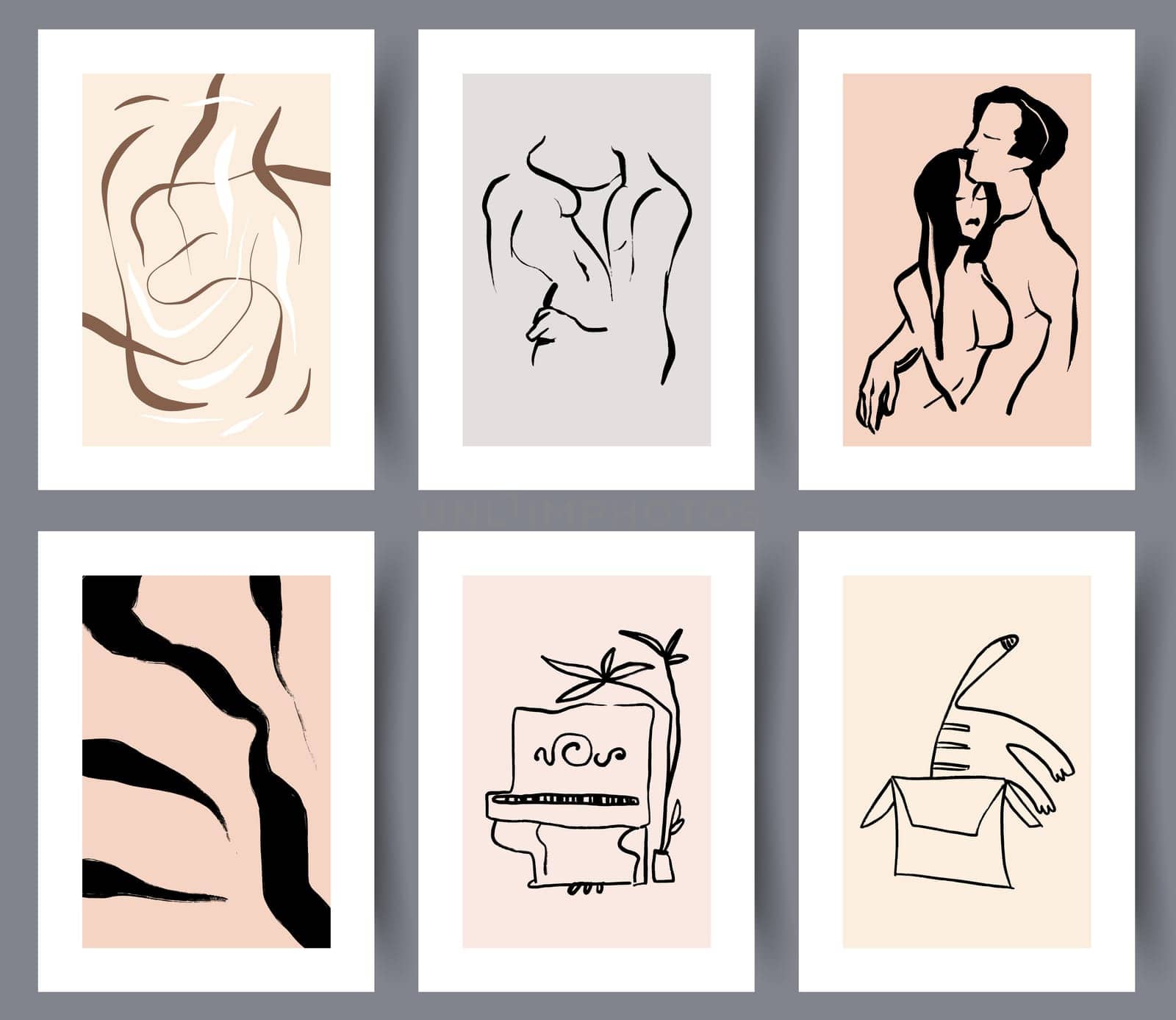 Set of modern printable art wall designs. Collection of abstract scandinavian artworks banners for print. Vector illustration.