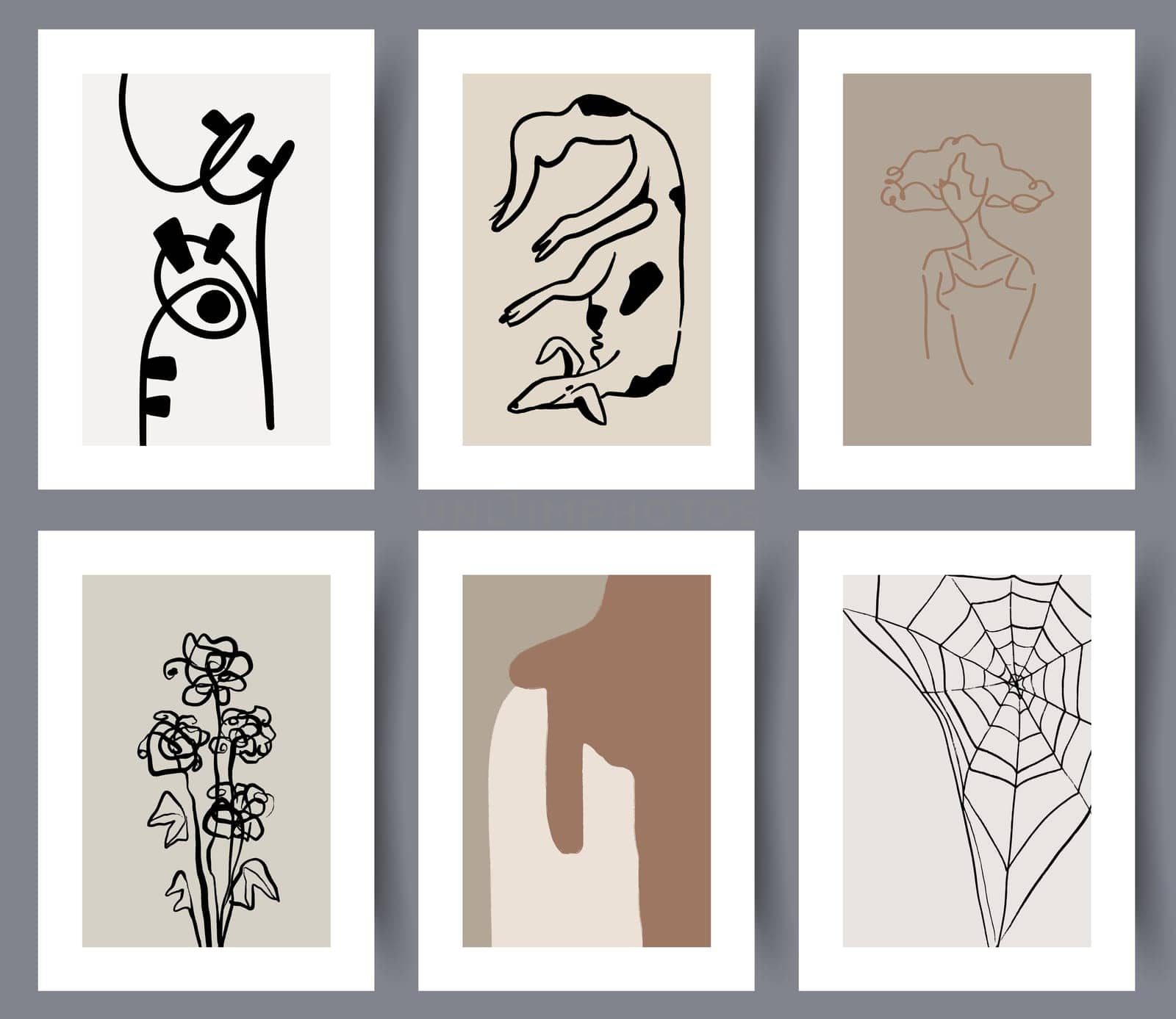 Abstract printable wall art decorations set. Collection of modern artwork in neutral scandinavian style. Print bundle for interior design. Vector illustration.