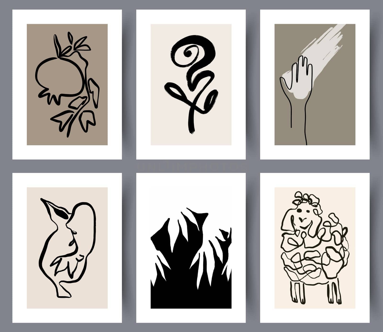 Printable art wall hand drawn decorations in scandinavian style. Set of simple modern abstract artworks in Nordic style. Vector illustration.